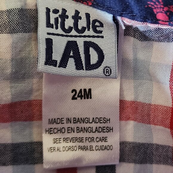 Little Lad /Boy's Suspender White Shorts Pocket With Crab 🦀Plaid Shirt Size 24M - Picture 6 of 6